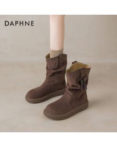 Daphne Women's Short Boots with Fringe Bow Stacked Boots, 2025 New Arrival Casual Versatile Ankle Boots, Brown, Size 36