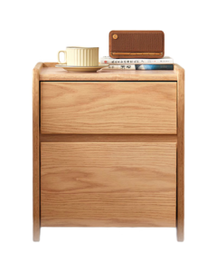 Jingdong Homemade Solid Wood Nightstand | Natural Rubber Wood | Large Capacity 2-Drawer Bedroom Storage Cabinet CB02