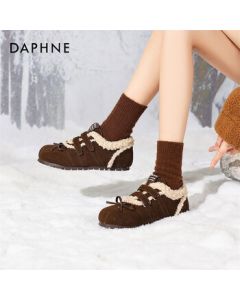 Daphne Women's Cotton Shoes Winter Warm Snow Boots Versatile Comfortable Fur-Lined Flats 4024607091 Brown 38
