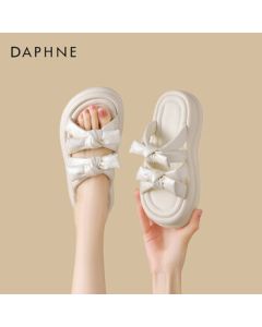 Daphne Platform Sandals for Women - Slip-On High Wedge Soft Sole Beach Flip Flops (Style 4024303256, Beige, Size 37)