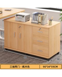 Jingbaodi File Cabinet Office Small Locking Cabinet Mobile Storage Cabinet Low Cabinet with Three Drawers and Two Doors in Maple Color