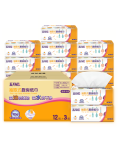 May Flower Kitchen Paper Towels 3-Ply 80 Sheets*12 Packs, Oil-Absorbent, Food-Safe Hand Wipes, Whole Carton Pack