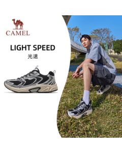 CAMEL Retro Cushioned Running Shoes for Men - Breathable Mesh Sneakers X15B09Q7020 Black/Silver White 43