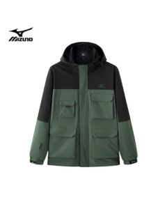 Mizuno Men's Windproof Hooded Jacket - Multi-Pocket Functional Outdoor Hiking Coat