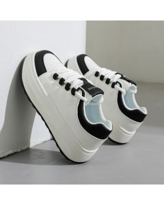 Daphne Women's Chunky White Sneakers, Spring/Summer Casual Fashion Versatile Street Skate Shoes, Black, Size 37