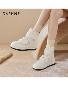 DAPHNE Velcro Platform Snow Boots for Women, Fleece-Lined Winter Warm Cotton Shoes, Women's Boots - Beige, Size 36