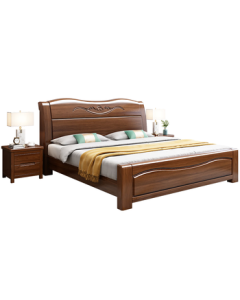 Mingfu Shizhen Double Bed 1.8m/2m Solid Wood Bed Chinese Master Bedroom Walnut Bed 619# Bed + Latex Cashmere Mattress