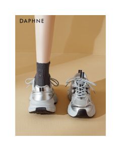 DAPHNE Silver Paris Dad Shoes for Women 2024 Summer Thick-Soled Breathable Casual Shoes Retro Sports Sneakers Silver Size 40
