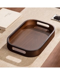 Mingguang Tray Tea Tray for Home Living Room, Walnut Color Bamboo Rectangular Tea Tray