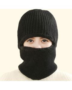GLO-STORY Men's and Women's Knit Hat with Fleece Lining, Thickened Warm Riding Beanie, Windproof Cold-Weather Ear Protection Scarf Hat - Black