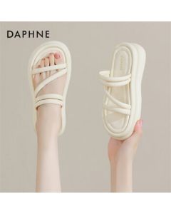 DAPHNE Women's Slide Sandals for Home and Outdoor Wear, Thick Sole Cloud-Like Comfort Flip Flops, Beige Size 37