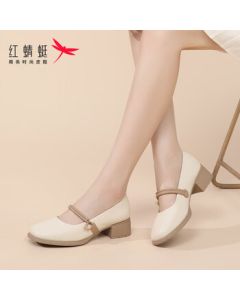 Red Dragonfly Women's Shoes Lolita JK Mary Jane Shoes Small Luxury Style Chunky Heel Leather Shoes Single Shoes WLB246823 Beige 38