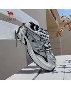 CAMEL Retro Slow Running Shoes for Women, Thick-Sole Casual Sneakers K24B09Q7052A Silver/Black 35