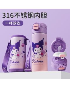 Angelamiao Kuromi Kids Insulated Water Bottle for Students Aged 3-6-12, 316 Stainless Steel Double Drinking Cup for Girls