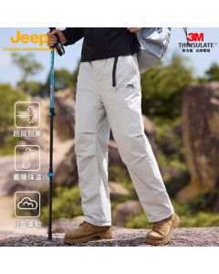 JEEP Outdoor Sports Casual Pants, Loose Straight-leg Hiking Walking Paratrooper Pants for Spring and Autumn, Light Gray, 3XL