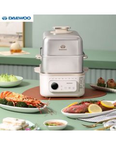 DAEWOO Multi-Function Household Electric Steamer, Large Capacity Double-Layer Stainless Steel Steamer with Keep Warm and Delay Start Function, Model DYZG-1568, Tassel White