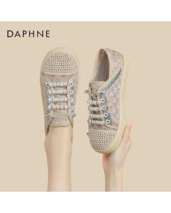 Daphne Women's Slip-On Shoes Thick-Soled Fisherman Shoes Hollow Breathable Casual Loafers 4024101083 Beige Size 37