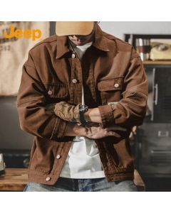 JEEP Men's Jacket, Casual Workwear Loose-Fit Turn-Down Collar Pure Cotton Coat for Men, Coffee, XL