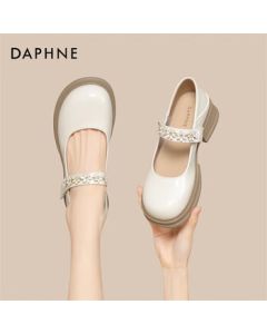 Daphne French Mary Jane Women's Shoes Spring New Collection Platform Leather Shoes Low-Cut Flats 4025101164 Beige 37