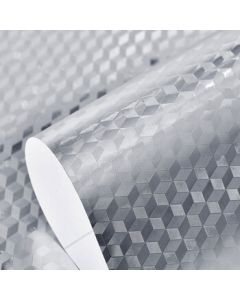 Yiju Shangpin Kitchen Sticker, Oil-Resistant Aluminum Foil, Thickened Heat-Resistant Cabinet Stove Drawer Moisture-Proof Mat, Self-Adhesive Silver Grid 8010