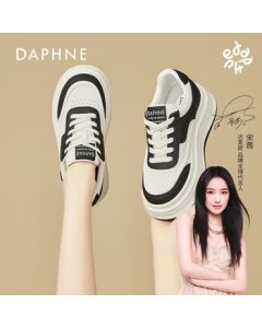 Daphne Platform Panda Sneakers for Women - Casual Comfortable Versatile Internet-Famous Height-Increasing White Shoes (Black, Size 37)