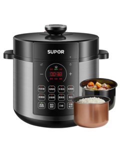 SUPOR Traditional Chinese Style Series Electric Pressure Cooker 6L Large Capacity with Smart Scheduling, Soup & Congee Cooking, Dual Inner Pots, 60YC8086 Rice Cooker & Pressure Cooker for 6-8 People
