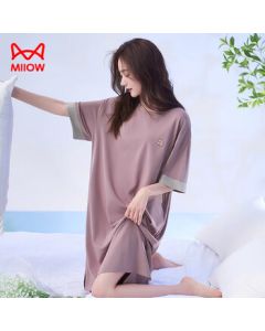 Maniform Modal Cotton Women's Pajama Nightgown Summer Premium Cool Short Sleeve Plus Size Homewear Lilac Purple L