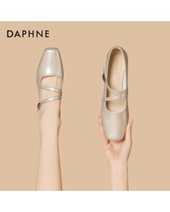 Daphne Mary Jane Women's Shoes Summer New Small Flats Chunky Heel Leather Shoes 4025404010 Gold 40