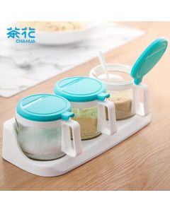 Camellia Three-Piece Round Glass Spice Bottles (300ml) 6016