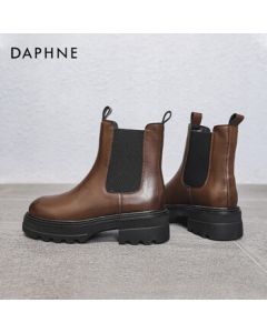 Daphne Women's Martin Boots, Autumn/Winter Chelsea Boots, British Style Chunky Sole Ankle Boots, Slim Tube Boots, Brown, Size 38