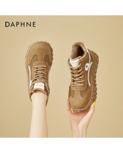 DAPHNE Fashion Versatile Chunky Platform Sneakers for Women - Fleece-Lined High-Top Winter Shoes Casual Boots - Camel, Size 36