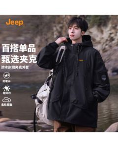JEEP Men's Casual Hooded Jacket for Travel and Hiking, Autumn/Winter New Arrival - Black, M