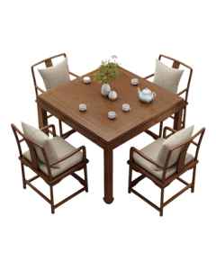 Zhongwei New Chinese Style Solid Wood Square Dining Table, Eight Immortals Table, Game Table, Tea Table, Square Tea House 0.9m with One Table and Four Chairs, Four Drawers