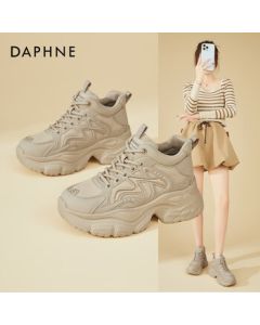 Daphne Fashion Comfortable Platform Chunky Sneakers for Women, Winter Fleece-Lined Lightweight Versatile Casual Shoes, Beige, Size 35