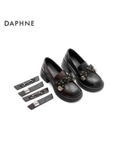 Daphne Women's Loafers with Bow Knot, Slip-On Flats, British Style Leather Shoes 4024404458 Brown 37