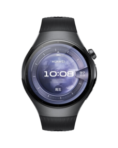 HUAWEI WATCH 5 46mm Basic Edition Deep Sable Stainless Steel Case Sky Black Fluoroelastomer Strap X-TAP Smart Sensing Window HarmonyOS AI XiaoYi eSIM Communication