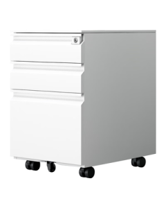 ErMai Under Desk File Cabinet with Wheels, Low Storage Cabinet with Lock, Mobile Cabinet with Swan Neck Handle, White