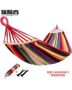 Explorer (TAN XIAN ZHE) Outdoor Camping Leisure Extra Thick and Wide Canvas Hammock with Indoor Bent Wood Anti-Rollover Design, Single Red Crescent Hammock