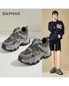 Daphne Platform Rhinestone Dad Shoes for Women, Winter Fleece-Lined Height-Increasing Casual Sneakers for Petite Women - Gray - Size 38