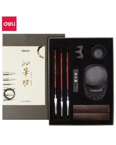 deli Four Treasures of the Study Calligraphy Set with Ink Brush, Water Writing Cloth, and Stationery Gift (1 Set, Model 74289)