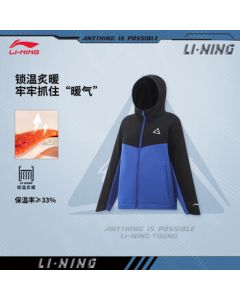 Li Ning Fleece-Lined Warm Sports Windbreaker for Teen Boys, 2025 Winter Fashion Versatile Jacket YFDV157
