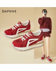 Daphne Platform Sneakers for Women with Hidden Wedge, Winter Fleece-Lined Lightweight Versatile Casual Dad Shoes - Red, Size 37