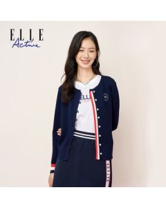 ELLE ACTIVE Waffle Knit Cardigan for Women - Autumn Color Block Slimming Comfortable Commute Navy Blue M