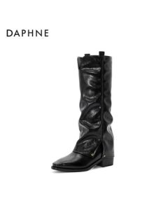 Daphne Women's Knee-High Boots with Chunky Heel, Western Cowboy Pointed-Toe Boots, Model 4024605060, Black, Size 37