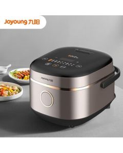 Joyoung 2L Electric Rice Cooker with Iron Pot Inner Pot, IH Electromagnetic Heating, Timer Function, Tempered Glass Panel, Energy Efficiency Class 2, Model F20T-F520, Mocha Brown