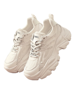 CAMEL Women's Chunky Dad Shoes Trendy Mesh and Leather Patchwork Double Lace-Up Thick Sole Casual Sneakers L24S283079 Beige 37