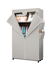 Yi Cai Nian Hua Simple Full Metal Frame Fabric Wardrobe for Rental Homes, Bedroom Single Wardrobe, Hanging Closet, Floor-standing Closet 032