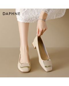 Daphne Women's High Heels Round Toe Square Heel Fairy Style Flats - Beige, Size 35