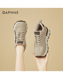 DAPHNE Retro Chunky Sole Fur-Lined German Training Shoes for Women, Lightweight Versatile Outdoor Hiking Running Casual Sneakers, Beige, Size 37