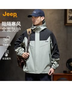 JEEP Outdoor Mountain Sports Windbreaker Men's 2025 Autumn Hiking Workwear Jacket Color-Blocked Hooded Casual Jacket